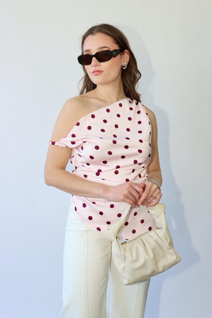 Polka Dot Satin Asymmetrical Top