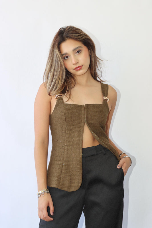 The Tweed Olive Top