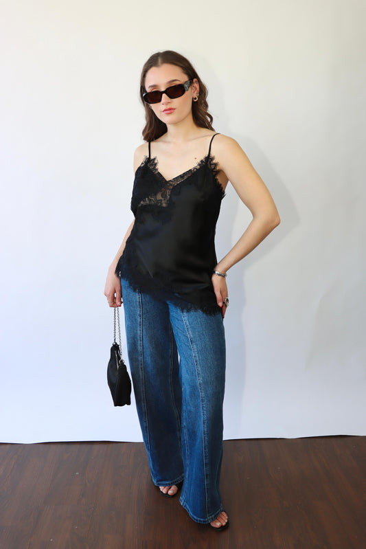 Satin/Lace Black Top