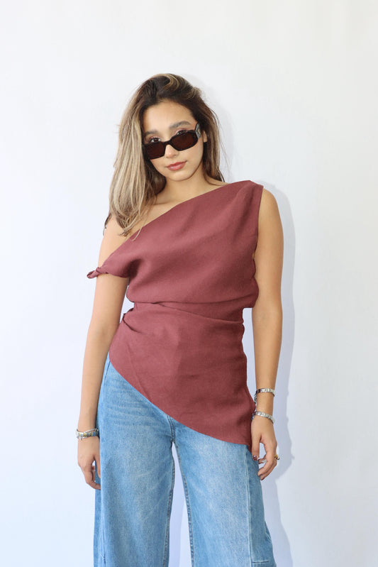 Greece Marron Asymmetrical Top