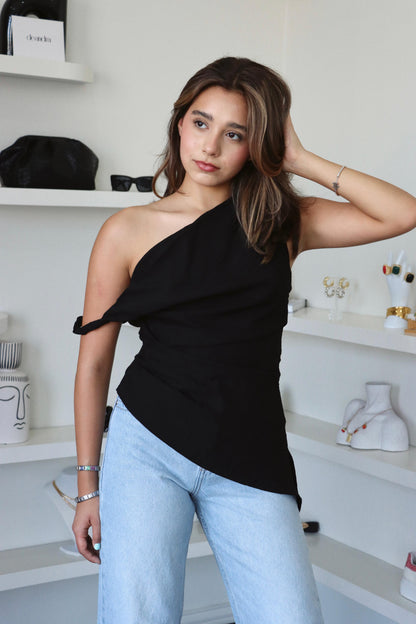Greece Black Asymmetrical Top
