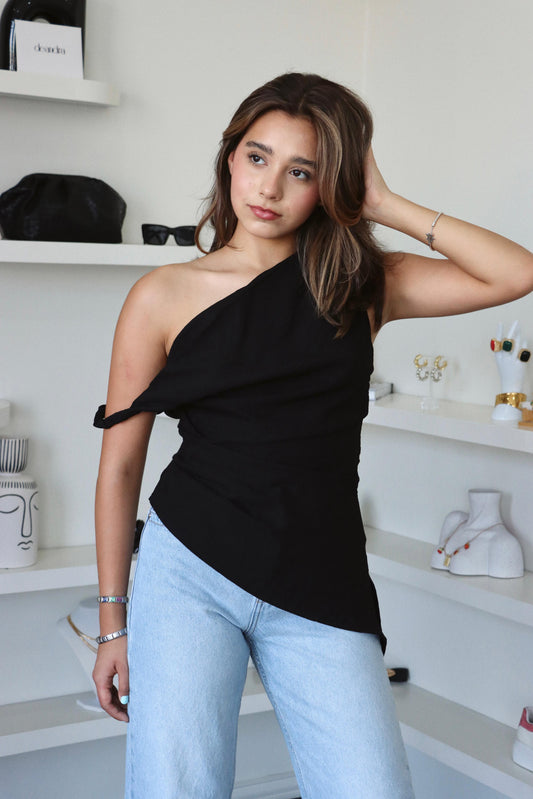 Greece Black Asymmetrical Top