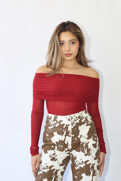 Charles Burgundy Mesh Top