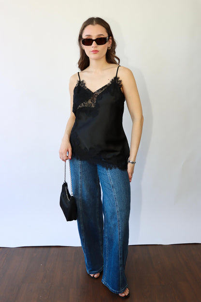 Satin/Lace Black Top