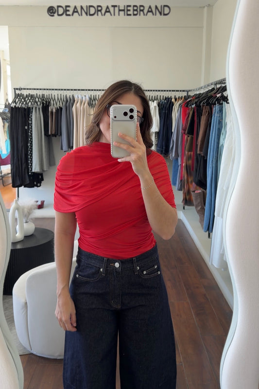 Saide Red Mesh Cape Top