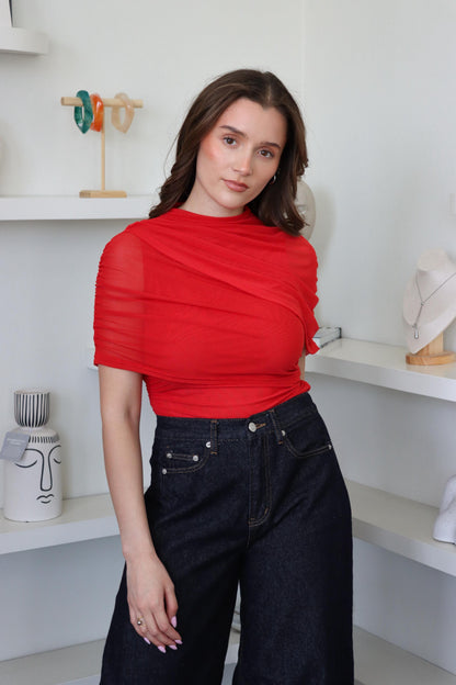 Saide Red Mesh Cape Top