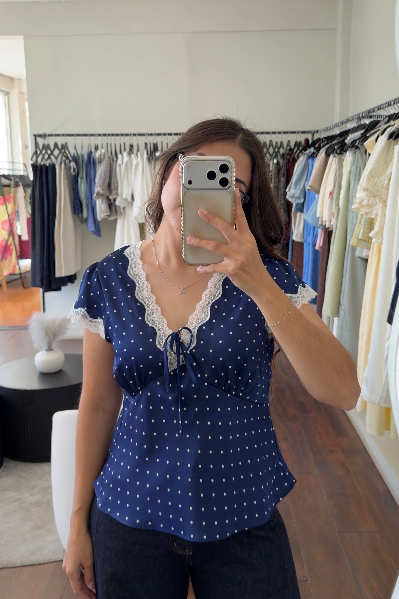 Debbie Blue Polka Dot Top