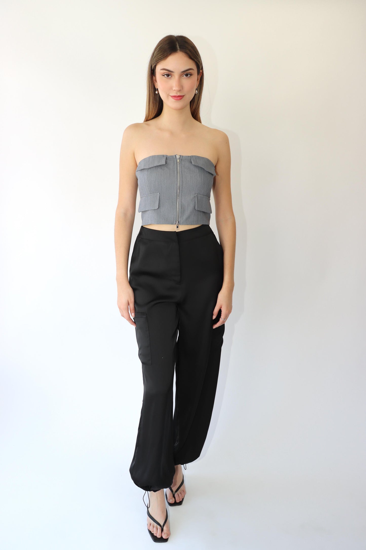 Lucielle Satin Cargo Black Pants