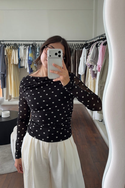 Black Polka Dot Mesh Top