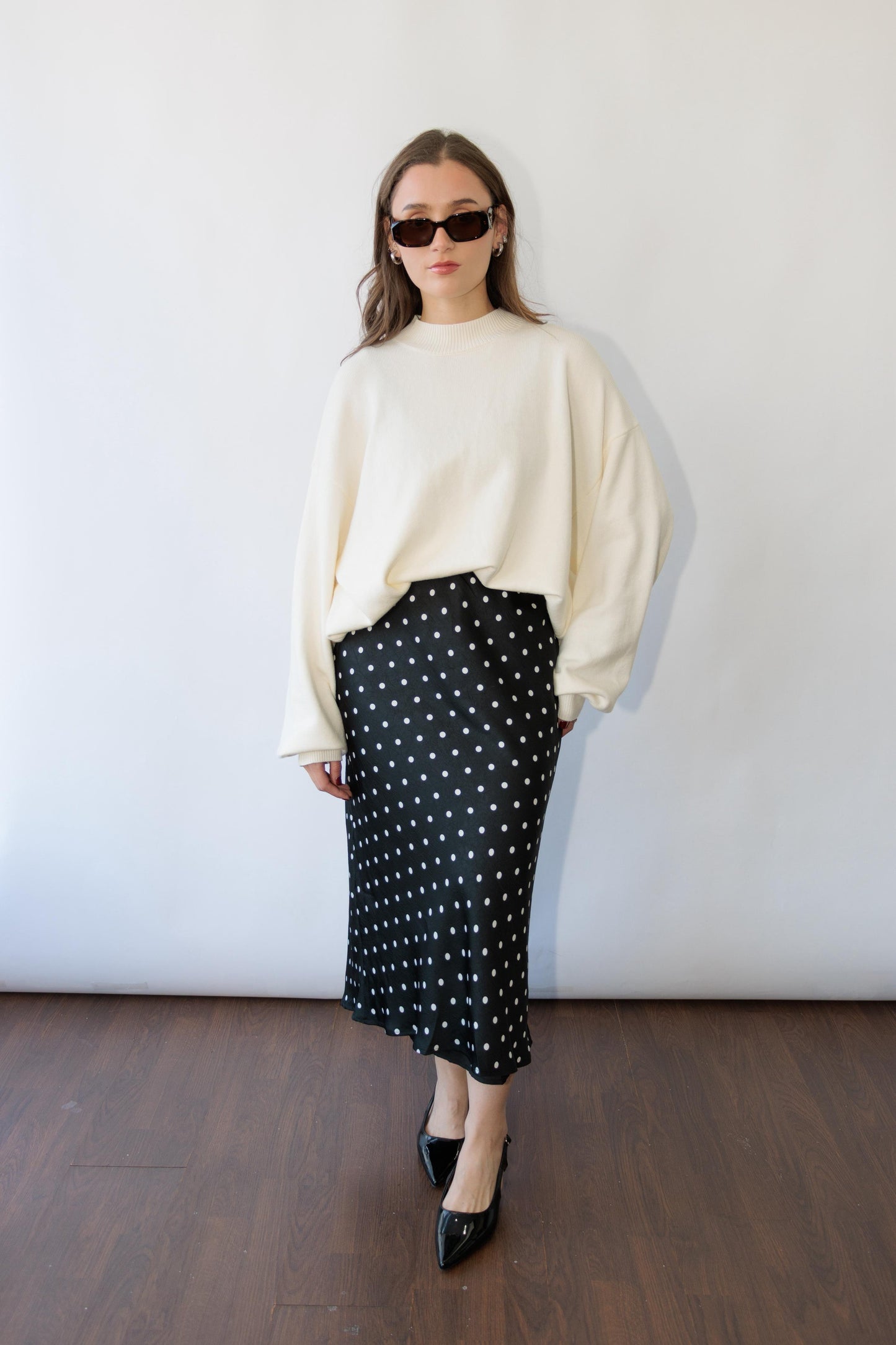 Polka Dot Mid Rise Maxi Skirt