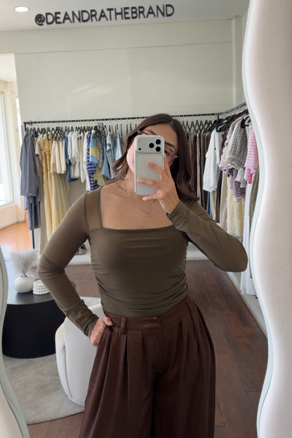 Olive Mesh Top