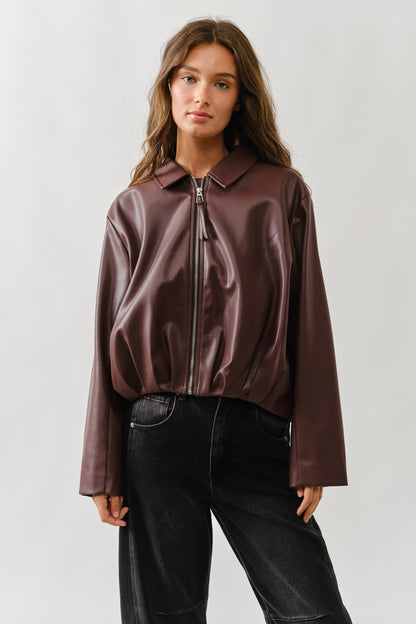 Vegan Leather Burgandy Bomber Jacket