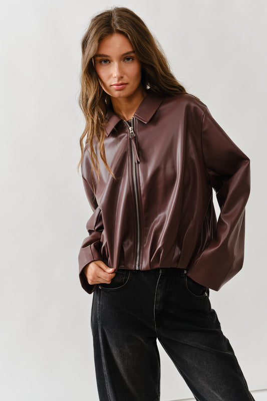 Vegan Leather Burgandy Bomber Jacket