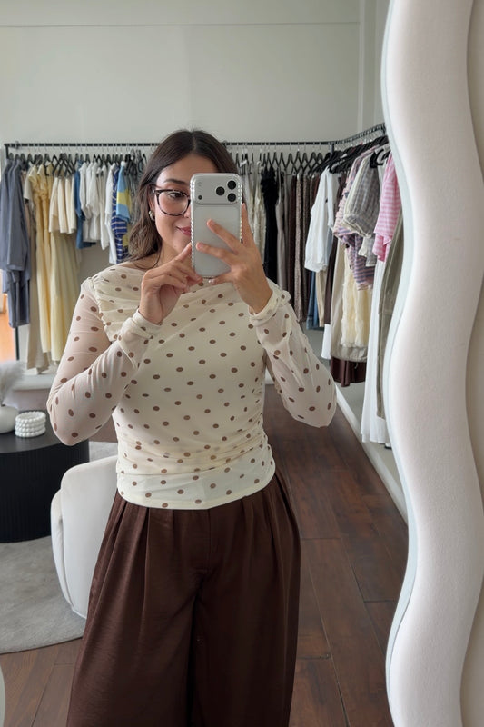 Ivory Polka Dot Mesh Top