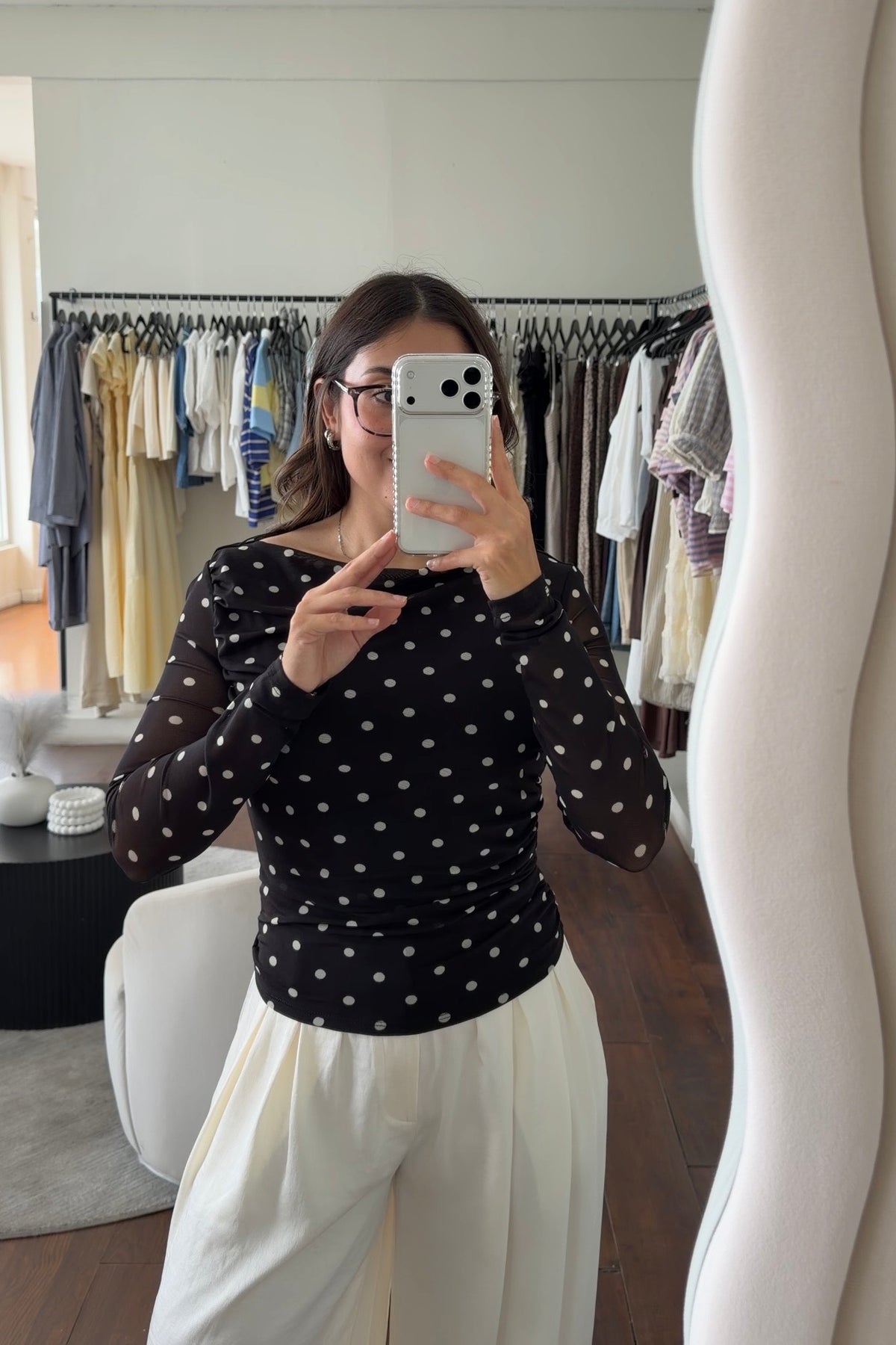 Black Polka Dot Mesh Top
