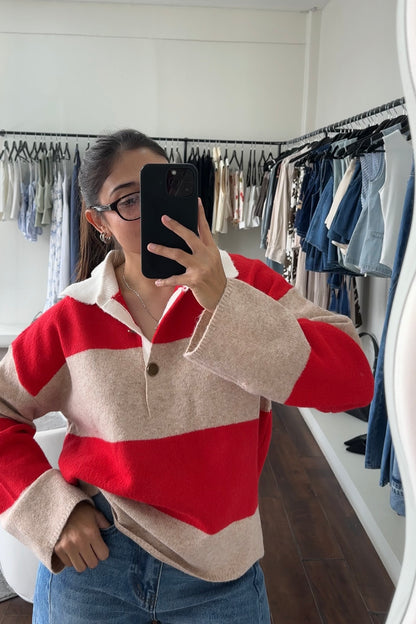 Taupe/Red Striped Sweater