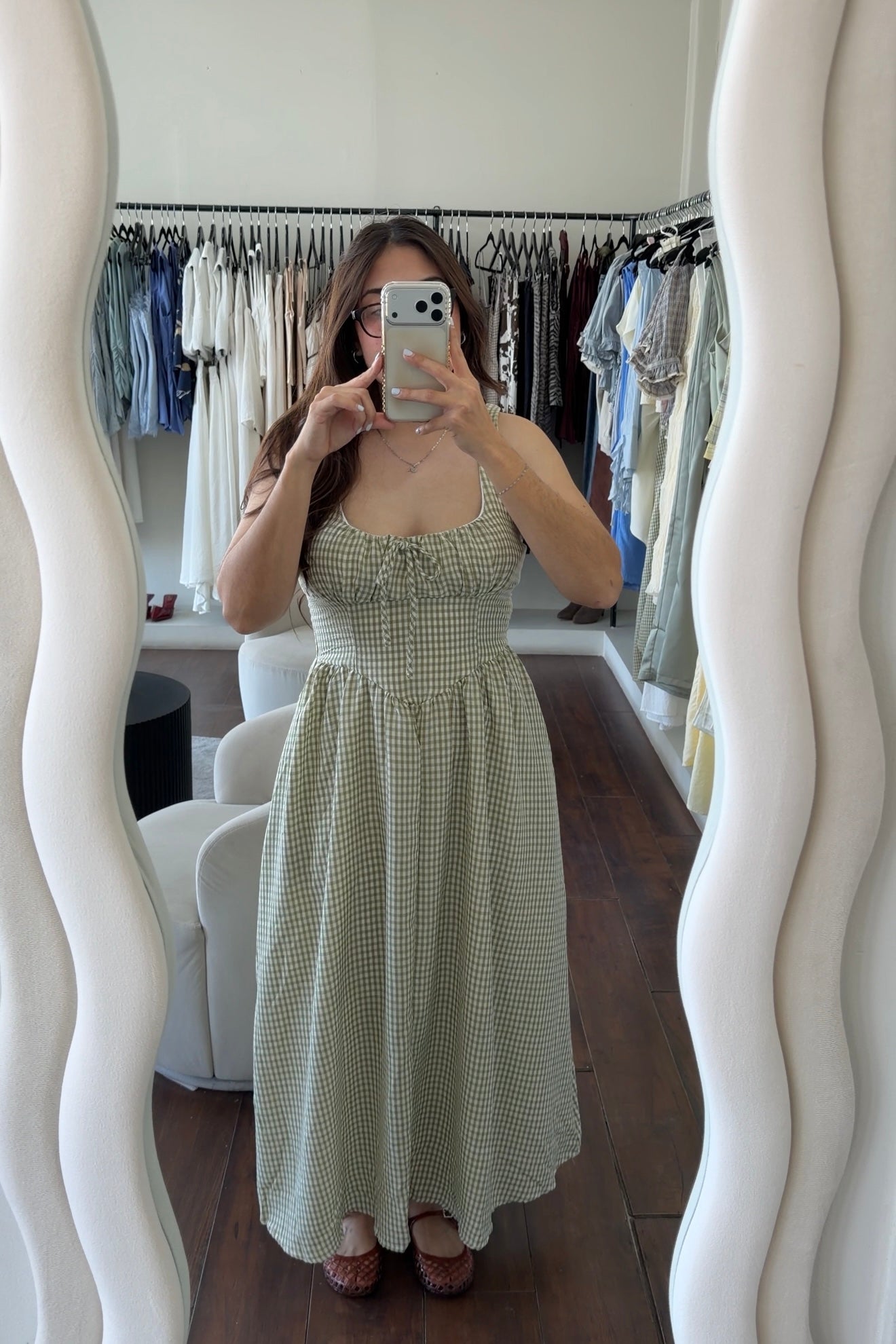 Amelia Green Gingham Dress
