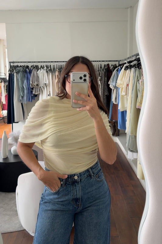 Saide Yellow Mesh Cape Top