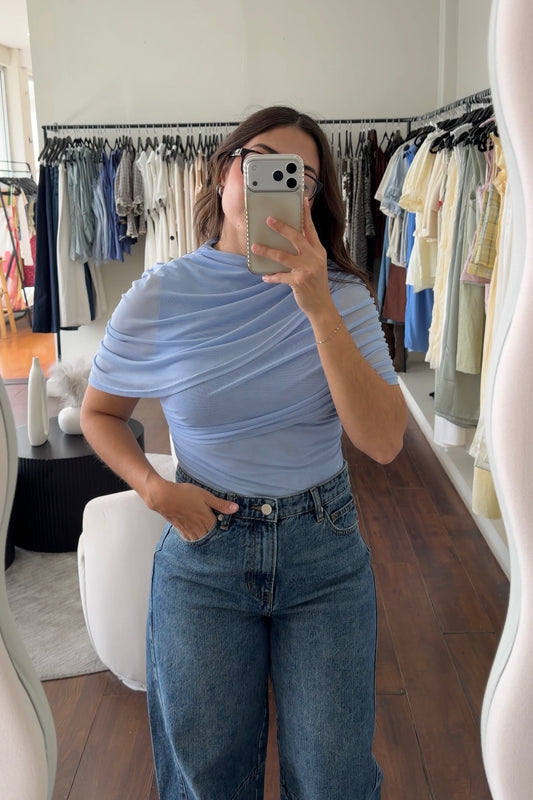 Saide Blue Mesh Cape Top