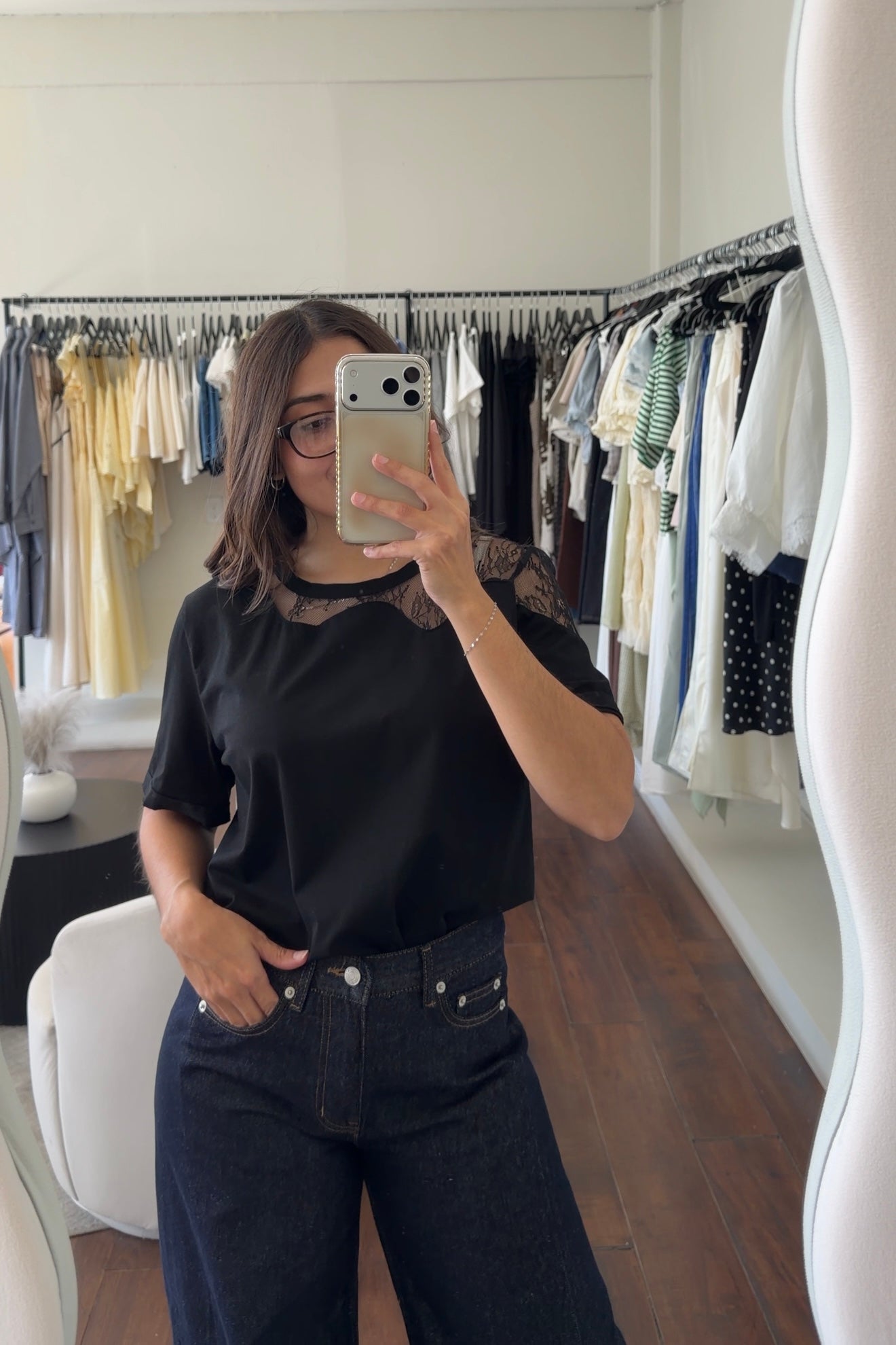 Kathy Black Lace T-Shirt