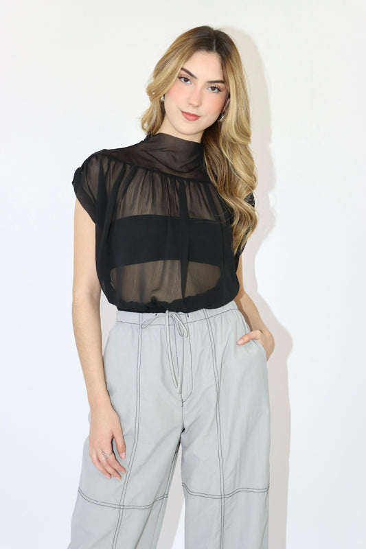 Kristen Black Semi Sheer Blouse