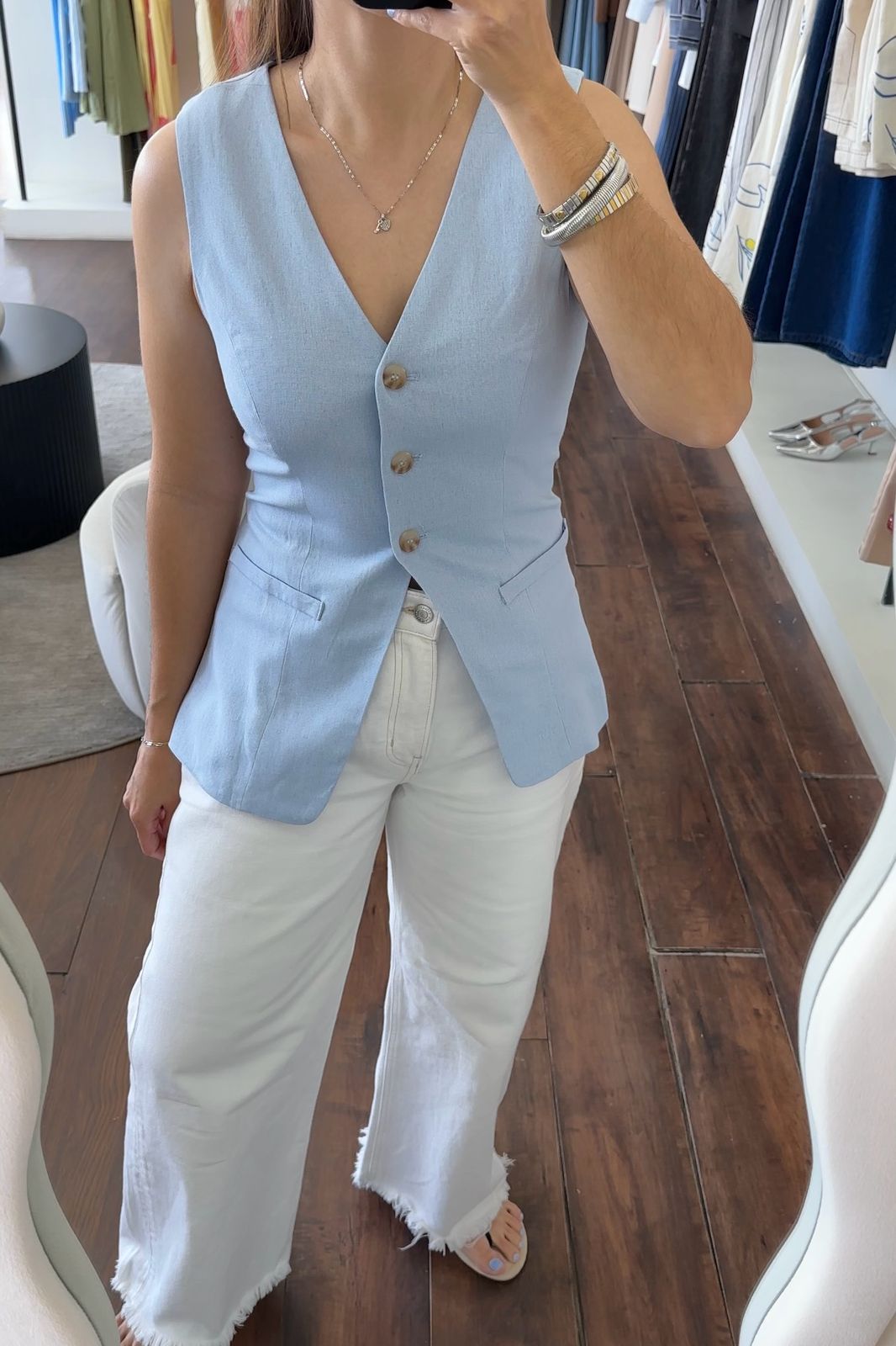 Sophia Blue Linen Vest