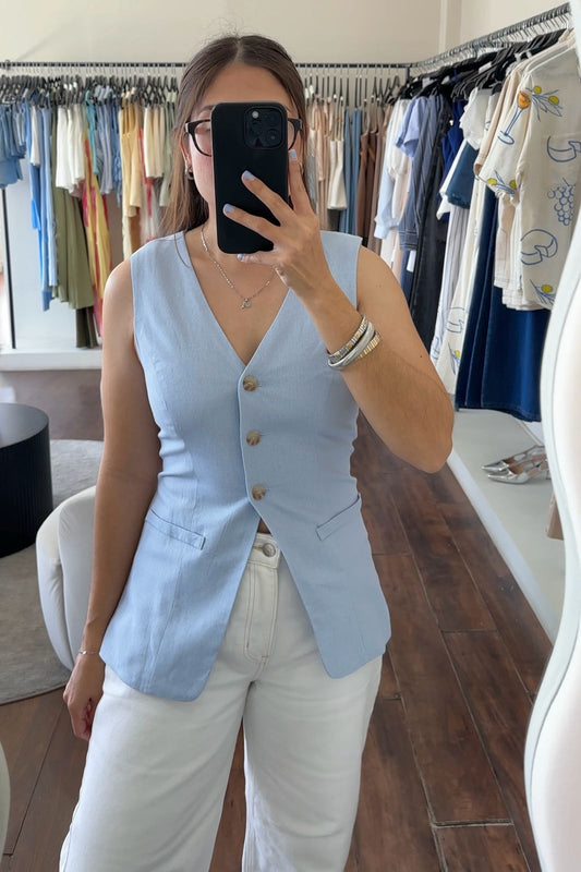 Sophia Blue Linen Vest