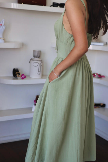 Sophia Green Linen Dress