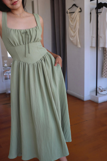 Sophia Green Linen Dress