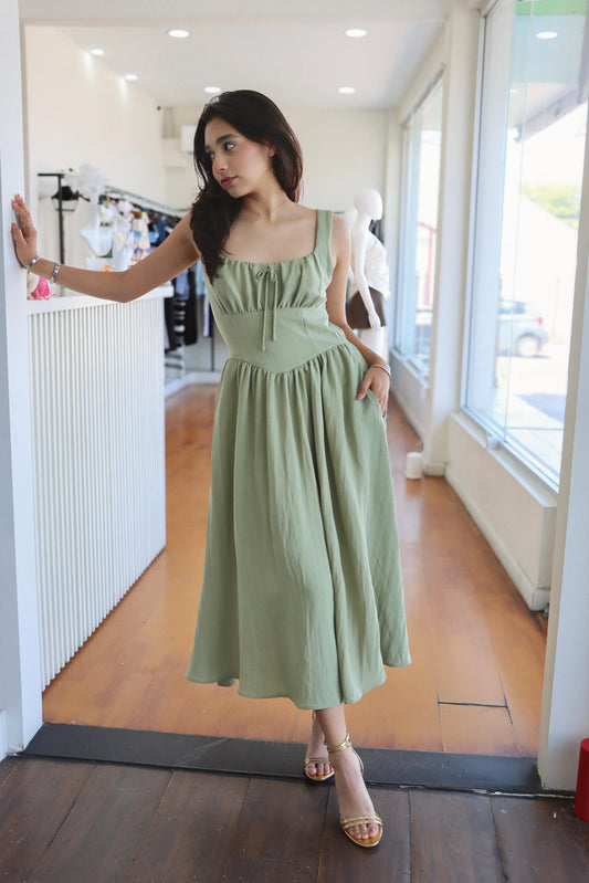 Sophia Green Linen Dress
