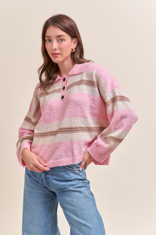 Striped Pink Polo Sweater