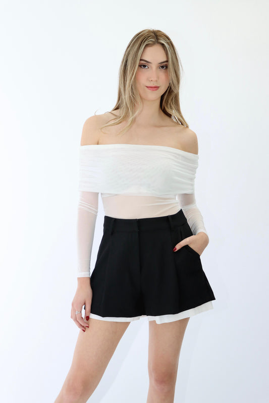 Kate Off Shoulder Mesh White Top