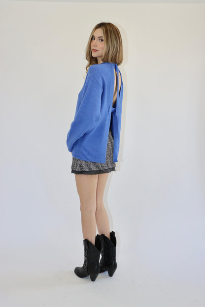 Celine Open Back Blue Sweater