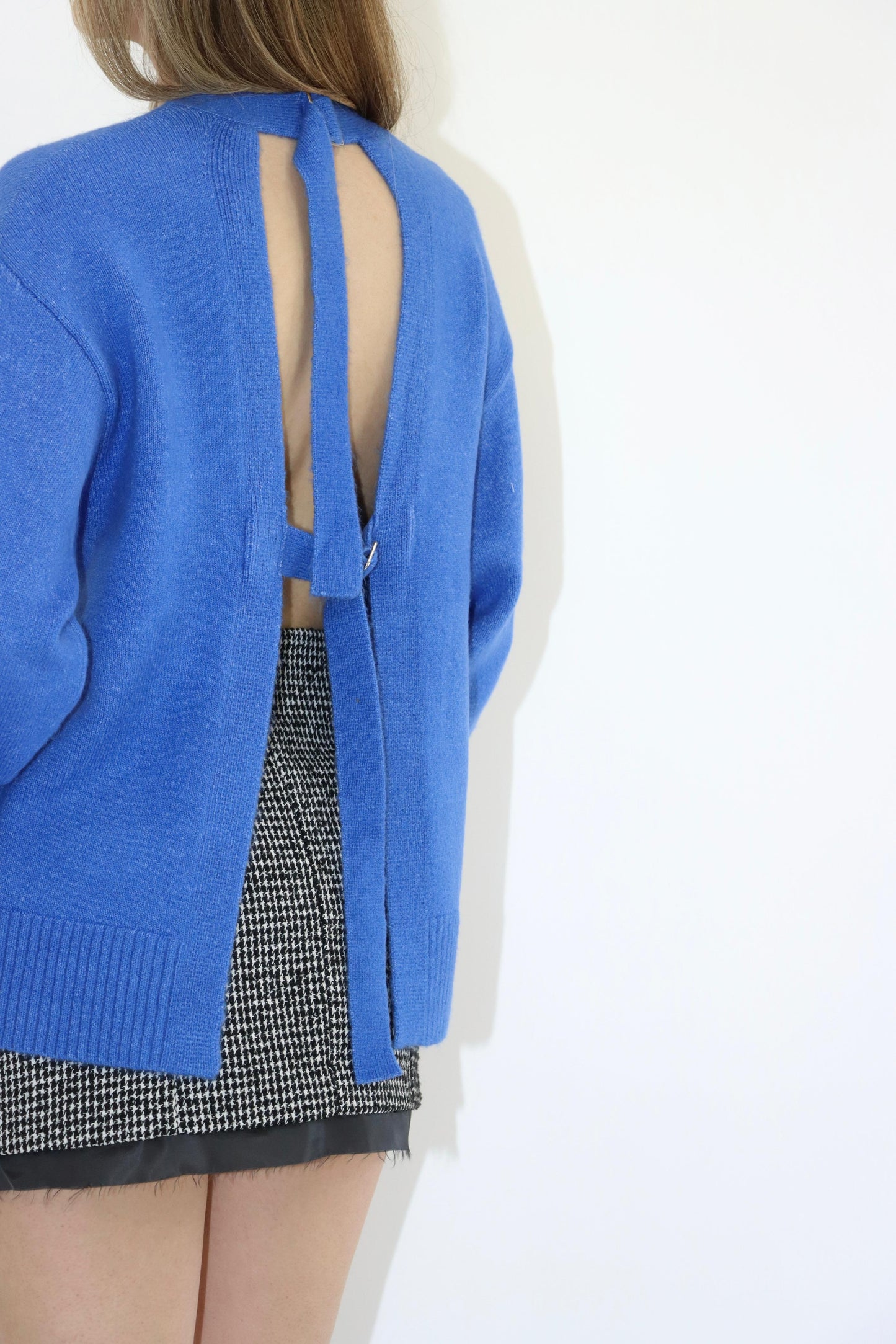 Celine Open Back Blue Sweater