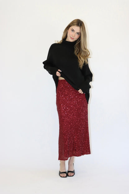 Molly Sequin Burgundy Maxi Skirt