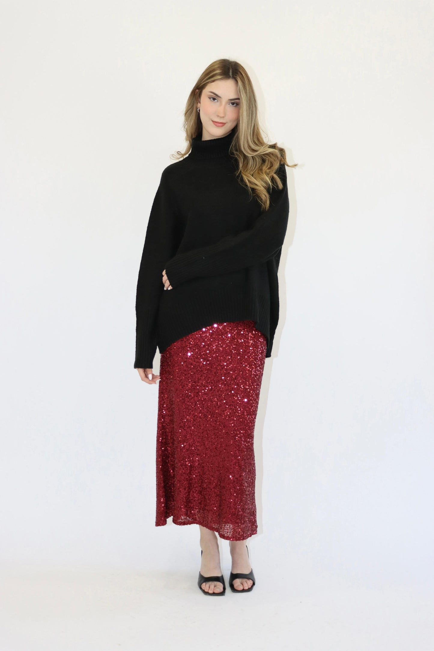 Molly Sequin Burgundy Maxi Skirt