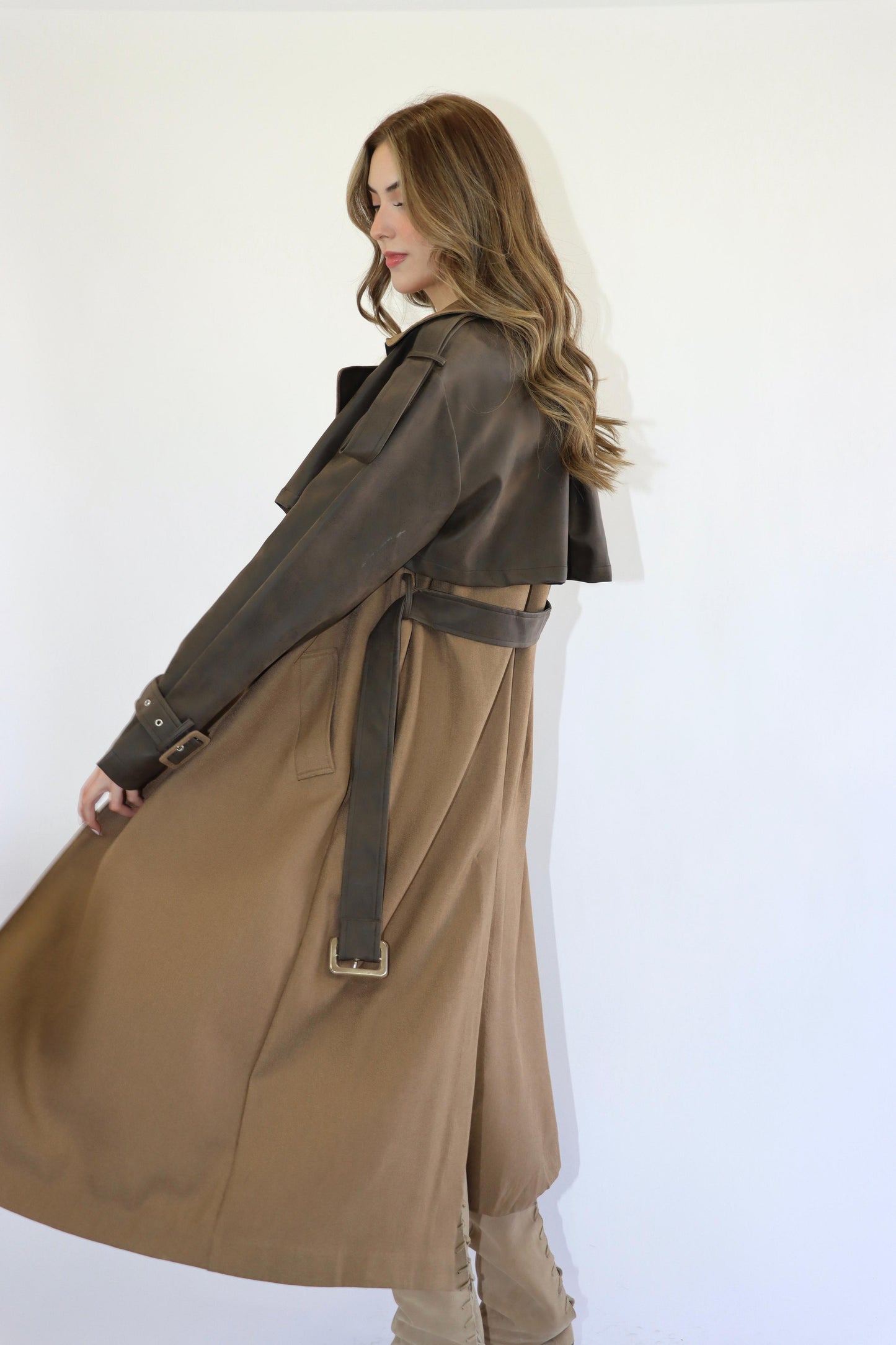 Brooklyn Leather Contrasted Trench Coat