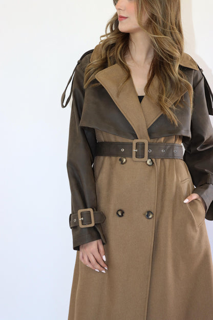 Brooklyn Leather Contrasted Trench Coat