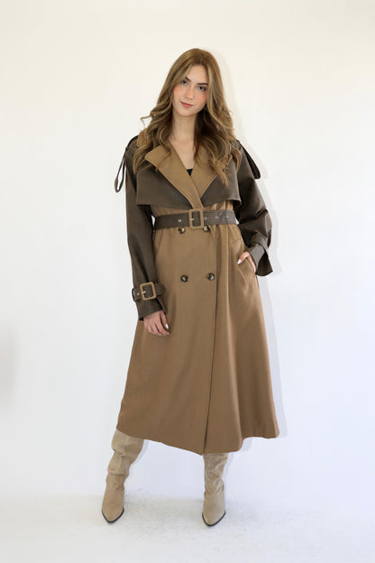 Brooklyn Leather Contrasted Trench Coat