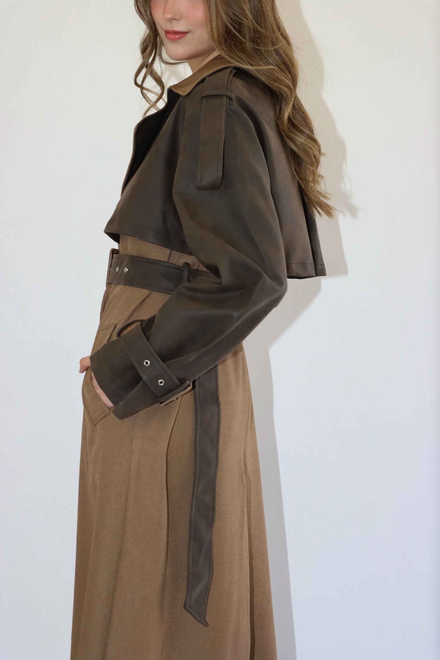 Brooklyn Leather Contrasted Trench Coat