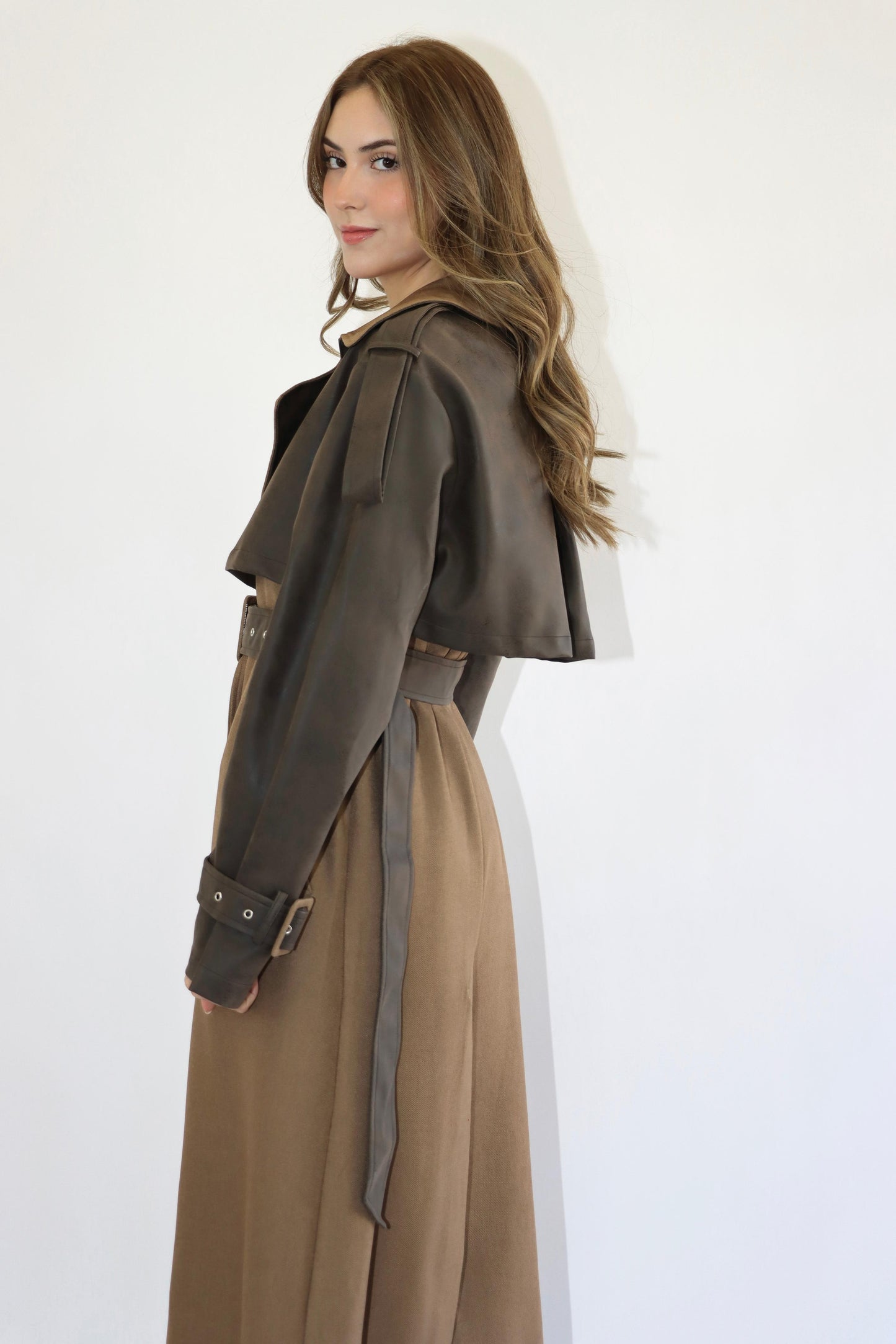 Brooklyn Leather Contrasted Trench Coat