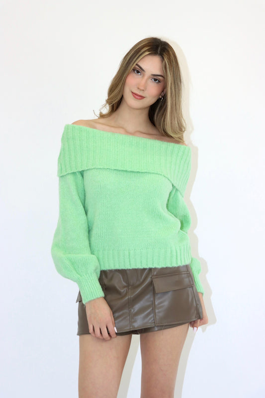 Julia Off Shoulder Jade Green Sweater